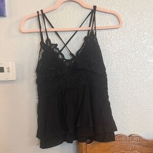 Listicle Black Lace Layered Top